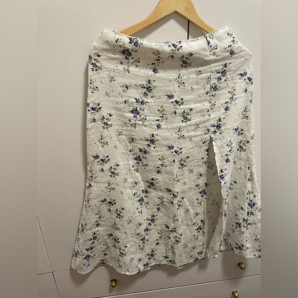 Reformation Linen Midi Skirt with Slit - Floral